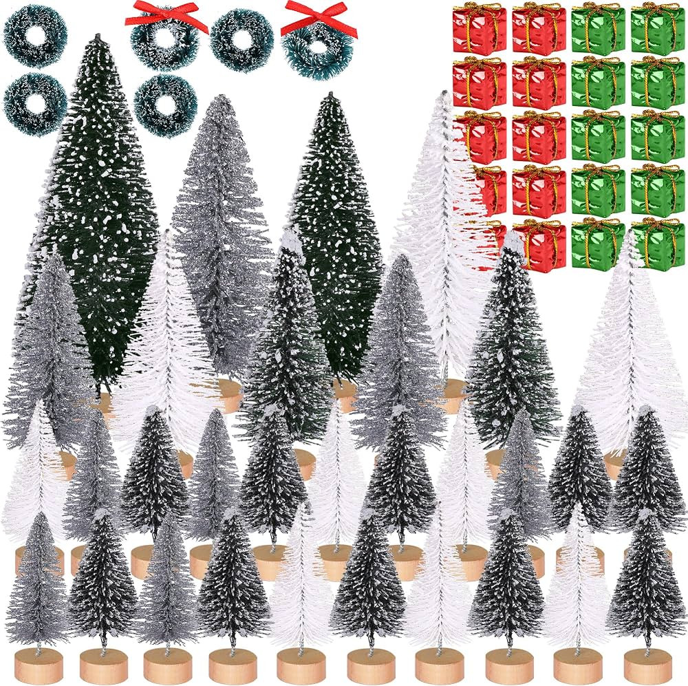 Iceyyyy 56 Pcs Artificial Mini Christmas Trees Set - Miniature Sisal Frosted Christmas Trees Bott... | Amazon (US)