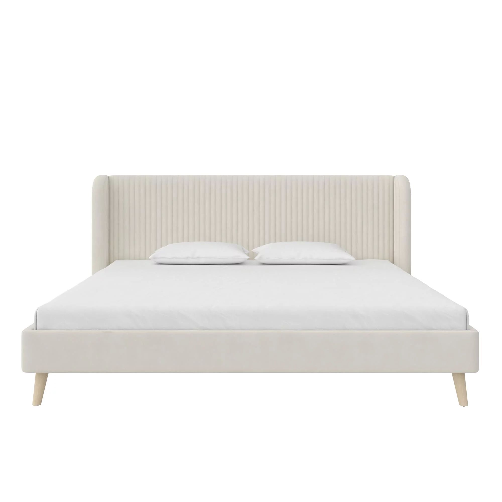 Novogratz Holly Upholstered Wingback Bed Frame, King, Ivory Velvet - Walmart.com | Walmart (US)