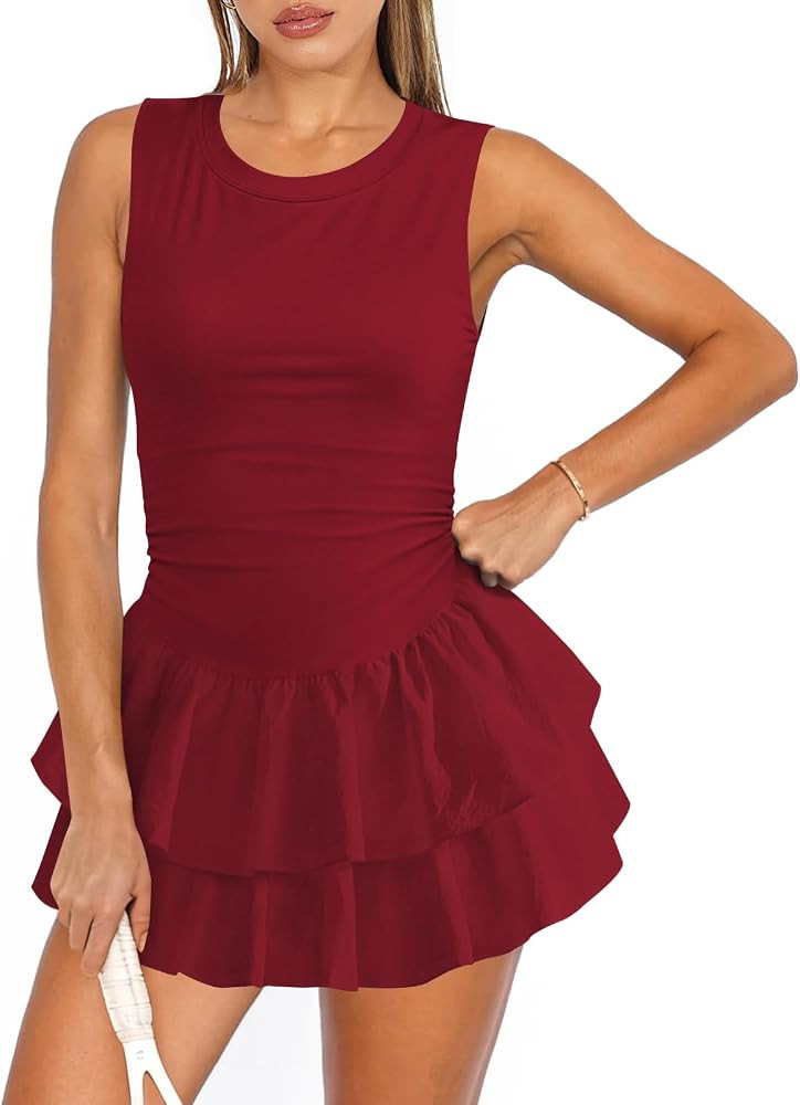 Women's Tennis Pleated Ruffle Athletic Dress for Women Mini Flowy Layered Ruffle Crewneck Sleevel... | Amazon (US)