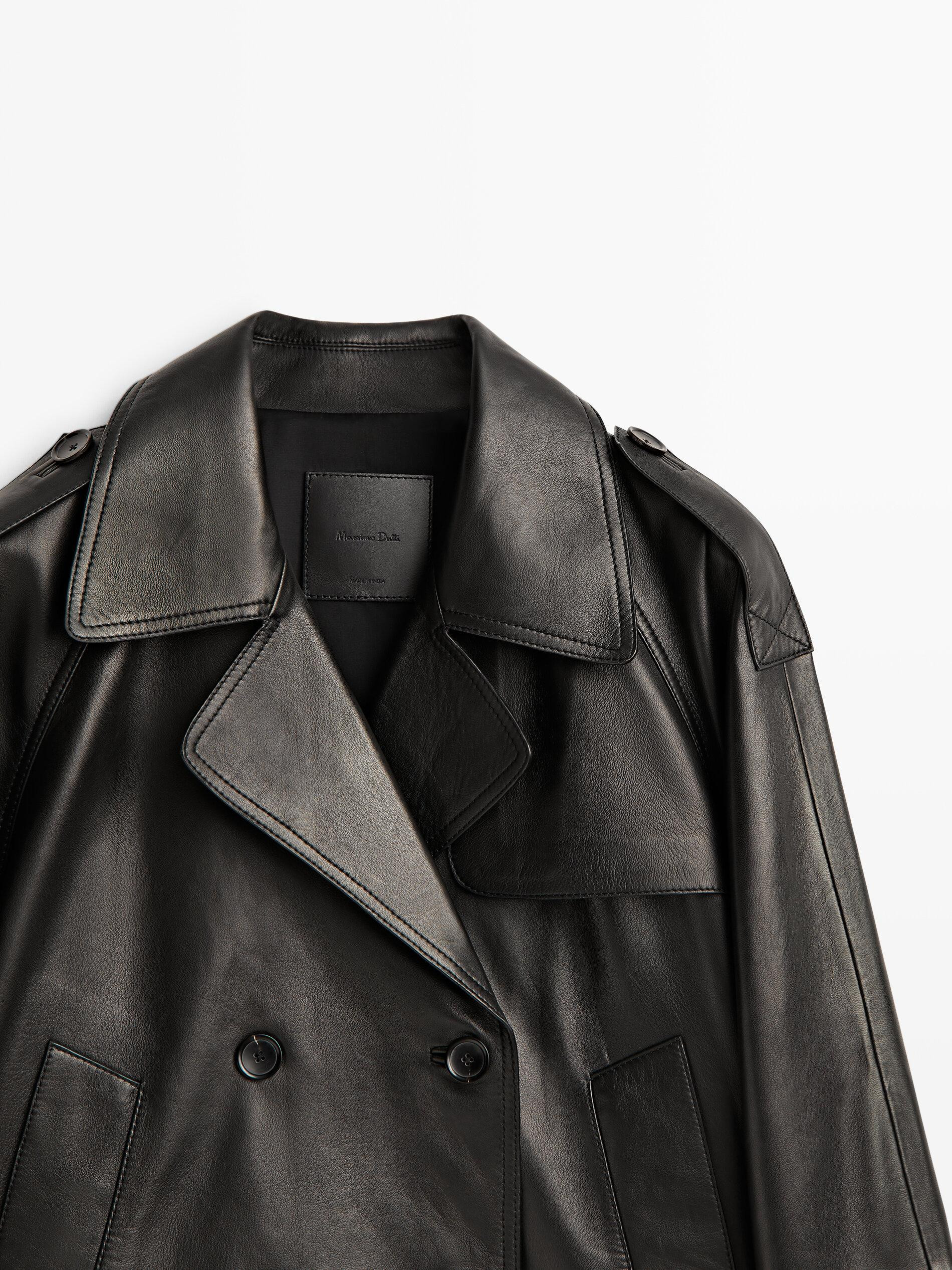 Cropped nappa leather trench coat | Massimo Dutti UK