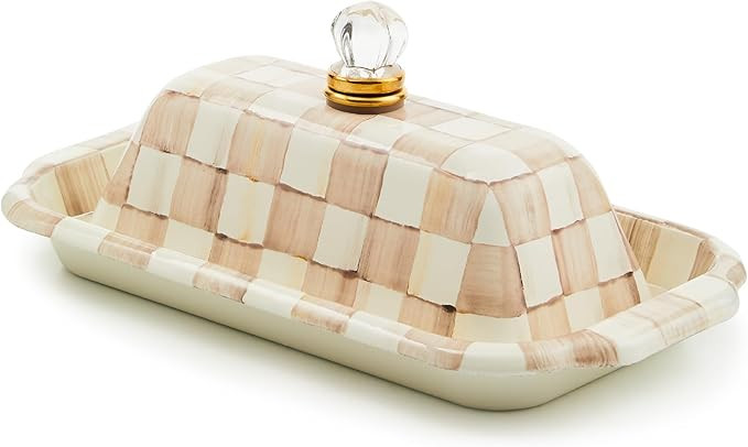 MACKENZIE-CHILDS Enamel Butter Box, Cute Lidded Enamel Butter Dish, Brown-and-White Mocha Check | Amazon (US)