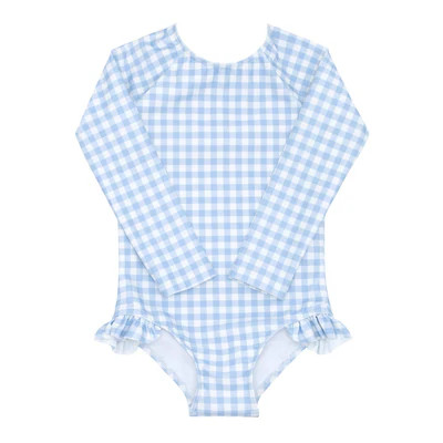 girls oasis blue gingham rashguard one piece | minnow
