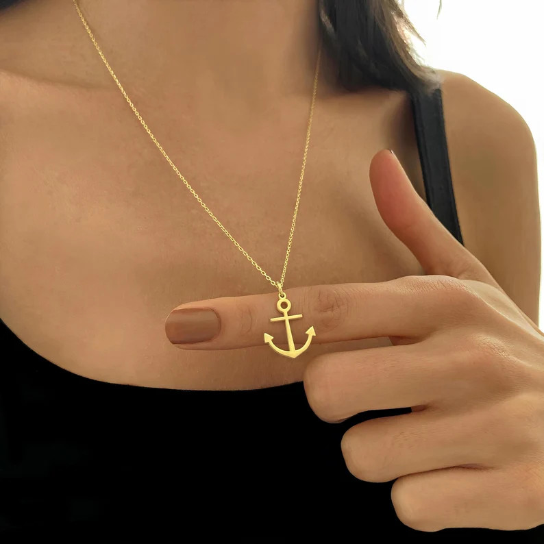 14K Solid Gold Anchor Pendant Necklace: Nautical Jewelry - Etsy | Etsy (US)