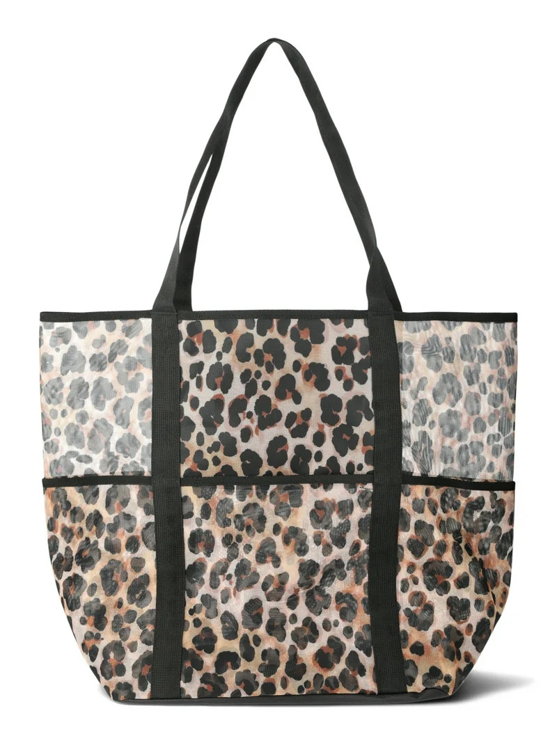 No Boundaries Mesh Beach Tote Bag, Women's, Leopard - Walmart.com | Walmart (US)