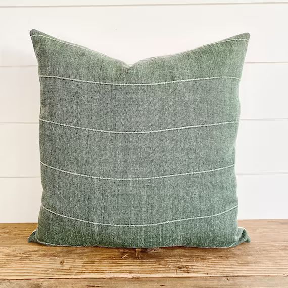 Truett Dark Green Linen Pillow Cover - Linen Pillow - Green Pillow - Green Throw Pillow - Olive G... | Etsy (US)