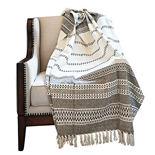 MOTINI 100% Cotton Decorative Blankets Cozy Black and White Throw Blankets Hand-Knitted with Tassel  | Amazon (US)