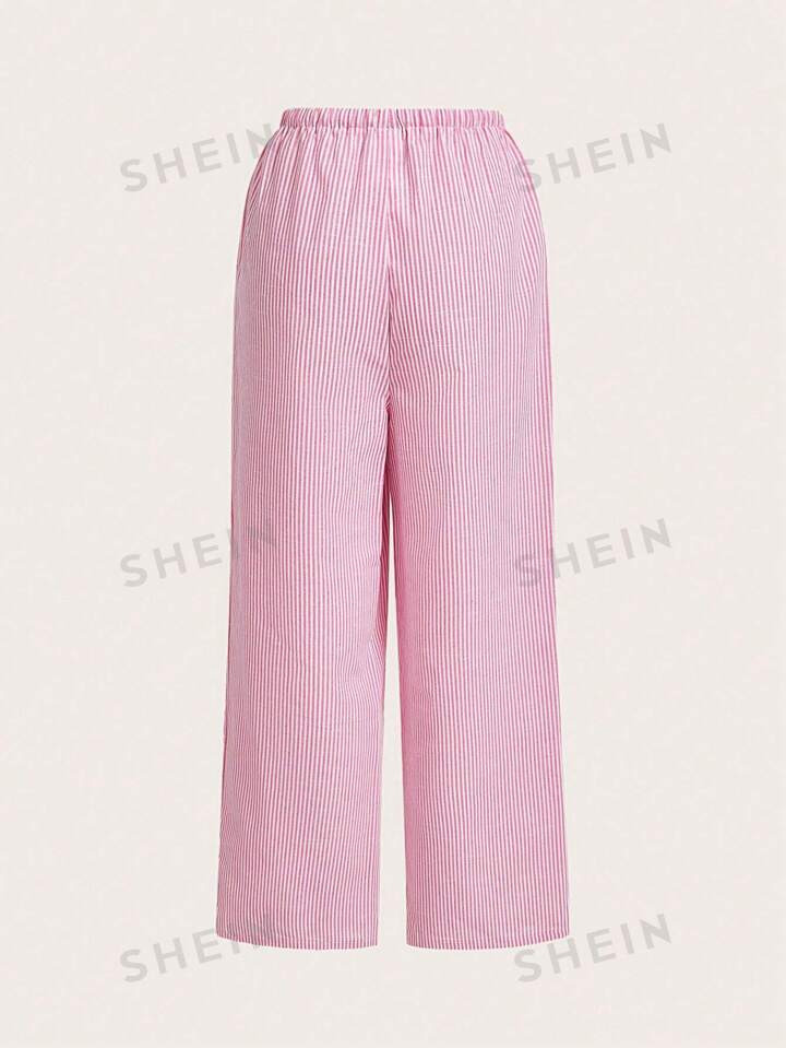 SHEIN EZwear Striped Casual Loose Straight Pants, Suitable For Spring And Summer | SHEIN