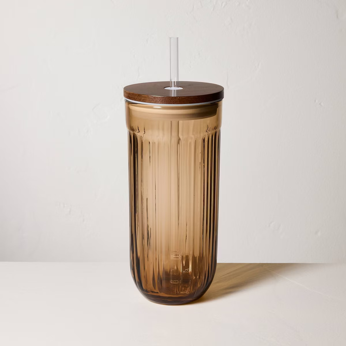 21oz Fluted Glass Tumbler with Wood Lid - Hearth & Hand™ with Magnolia | Target