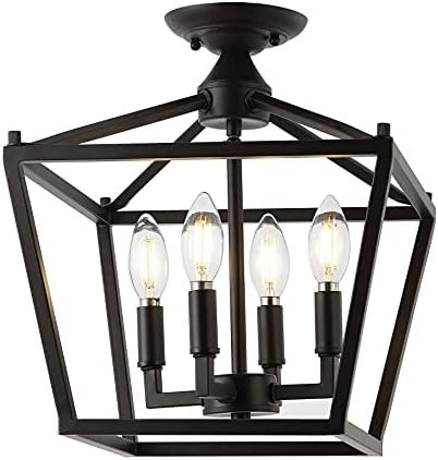 JONATHAN Y 12" Oil Rubbed Bronze Modern Farmhouse Pagoda 4-Light LED Semi Flush Mount Lantern, Me... | Amazon (US)