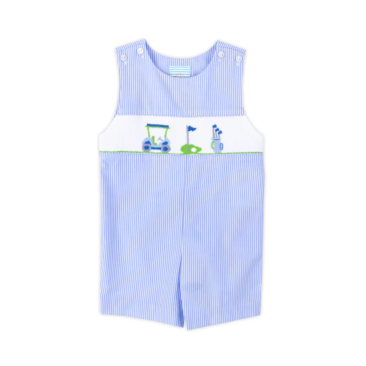 Golf Course Blue Stripe Smocked Jon Jon | Classic Whimsy