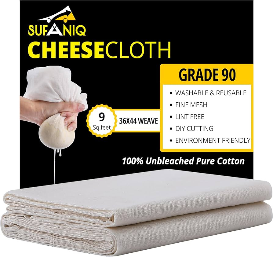 Sufaniq Cheese Cloths, Grade 90 (9 Sq Feet) 100% Pure Cotton Reusable Cheesecloth, Unbleached Ult... | Amazon (US)