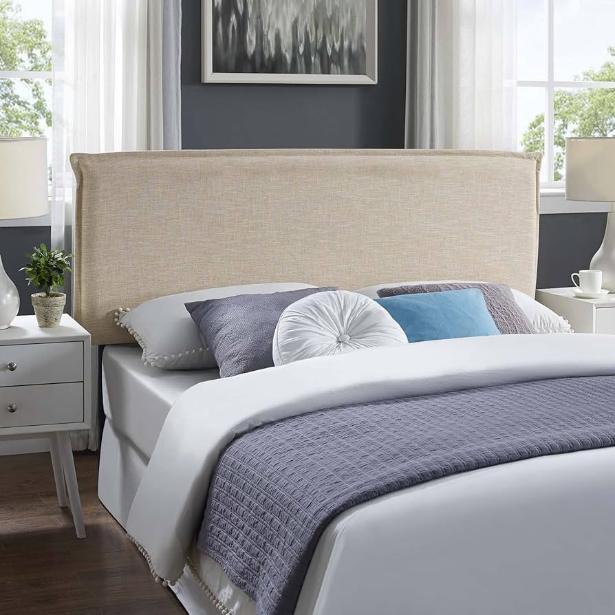 Modway Camille Linen Fabric Upholstered Queen Headboard in Beige with French Piping | Amazon (US)