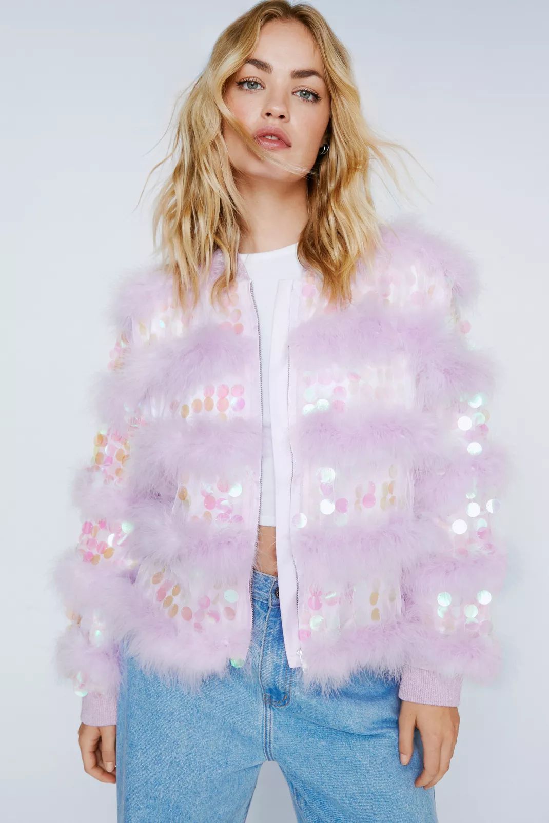 Real Feather Collar Sequin Jacket | Nasty Gal (US)