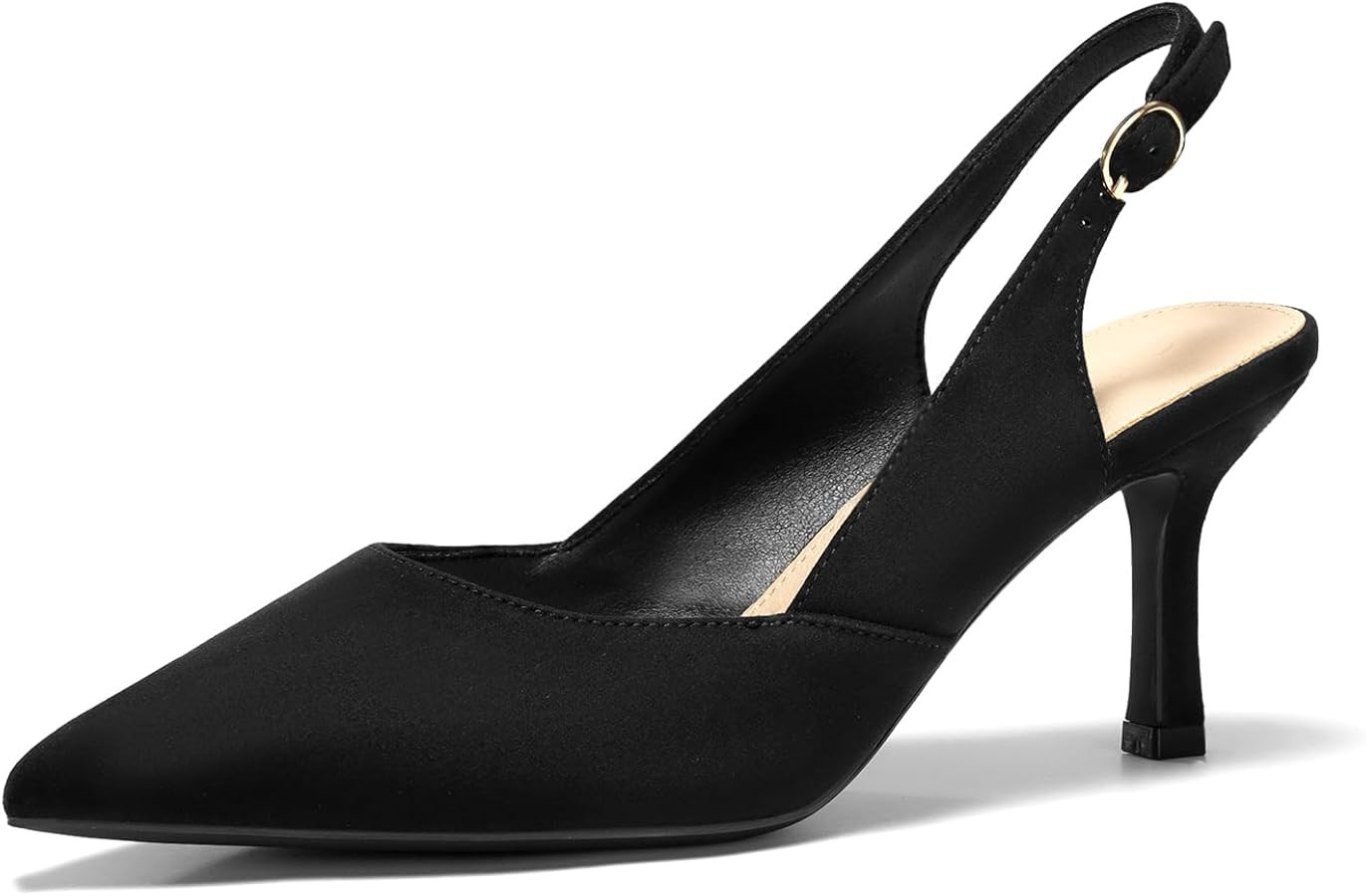 Women's Slingback Kitten Heels Closed Pointed Toe Pumps Wedding Party Dress Shoes | Amazon (US)