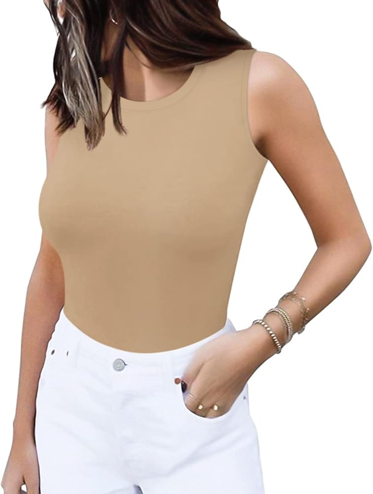 MANGOPOP Sleeveless Crew Neck Tank Tops Bodysuit for Women for Going Out | Amazon (US)