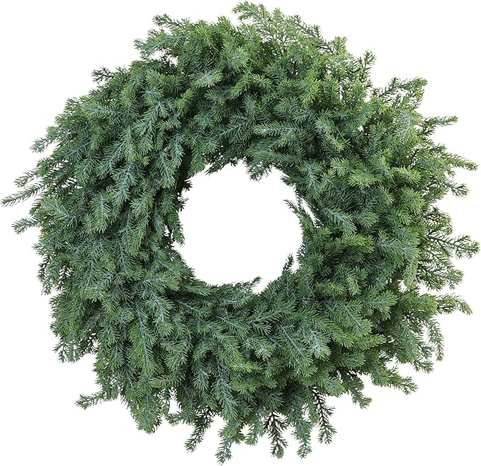 Outdoor Christmas Wreath – 24 Inch Artificial Cedar Wreath with Full Norfolk Pine Green Tips, L... | Amazon (US)