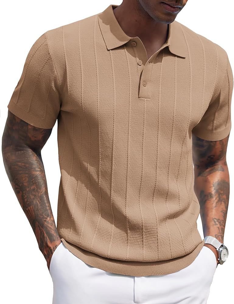 COOFANDY Mens Knit Polo Shirts Short Sleeve Ribbed Textured Polo Shirt Lightweight Casual Golf Sh... | Amazon (US)