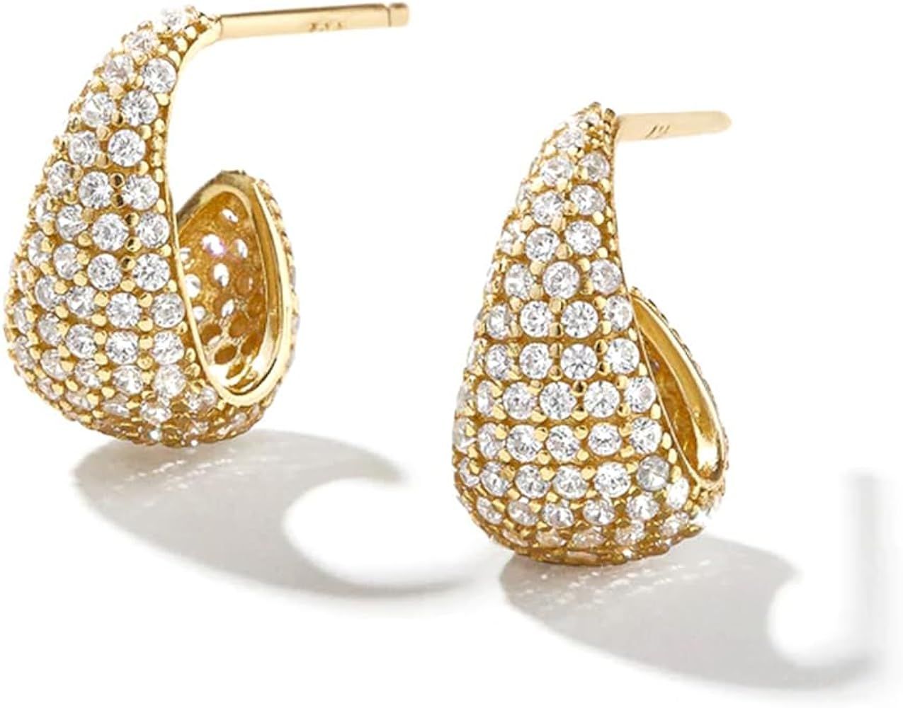 AoJun Gold Drop Dangle Earrings for Women,14K Gold Plated S925 Sterling Silver Post Hoop Earrings... | Amazon (US)