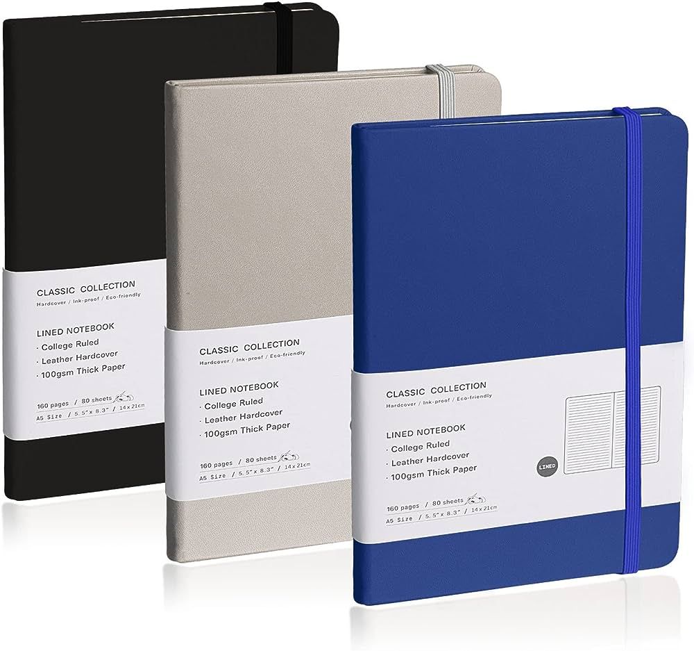 EMOMAS Lined Journal Notebook, 3Pack(1black-1blue-1grey), 160 Pages, Medium 5.7 inches x 8 inches... | Amazon (US)