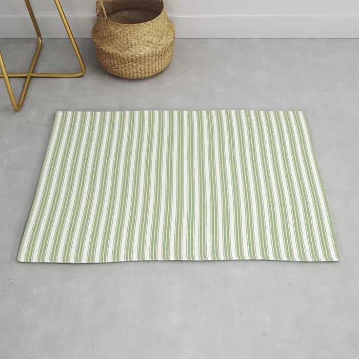 Vintage Cabana Stripe Pastel Sage Mint Green Retro Boho Coastal Beach Vibe Rug | Society6