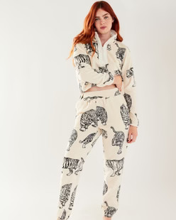 Cream Tiger Fleece Sweatshirt & Joggers Lounge Set | Chelsea Peers NYC