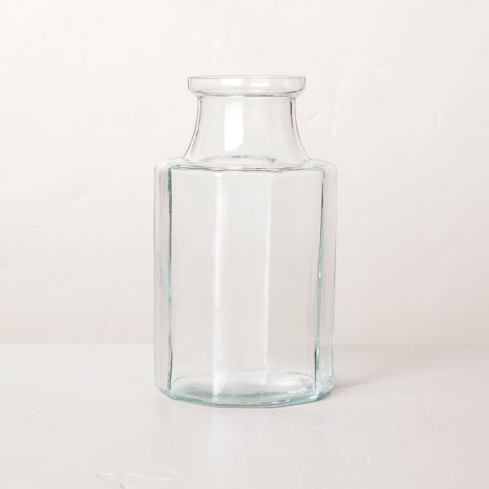 Medium Octagonal Clear Glass Bottle Vase - Hearth & Hand with Magnolia | Target