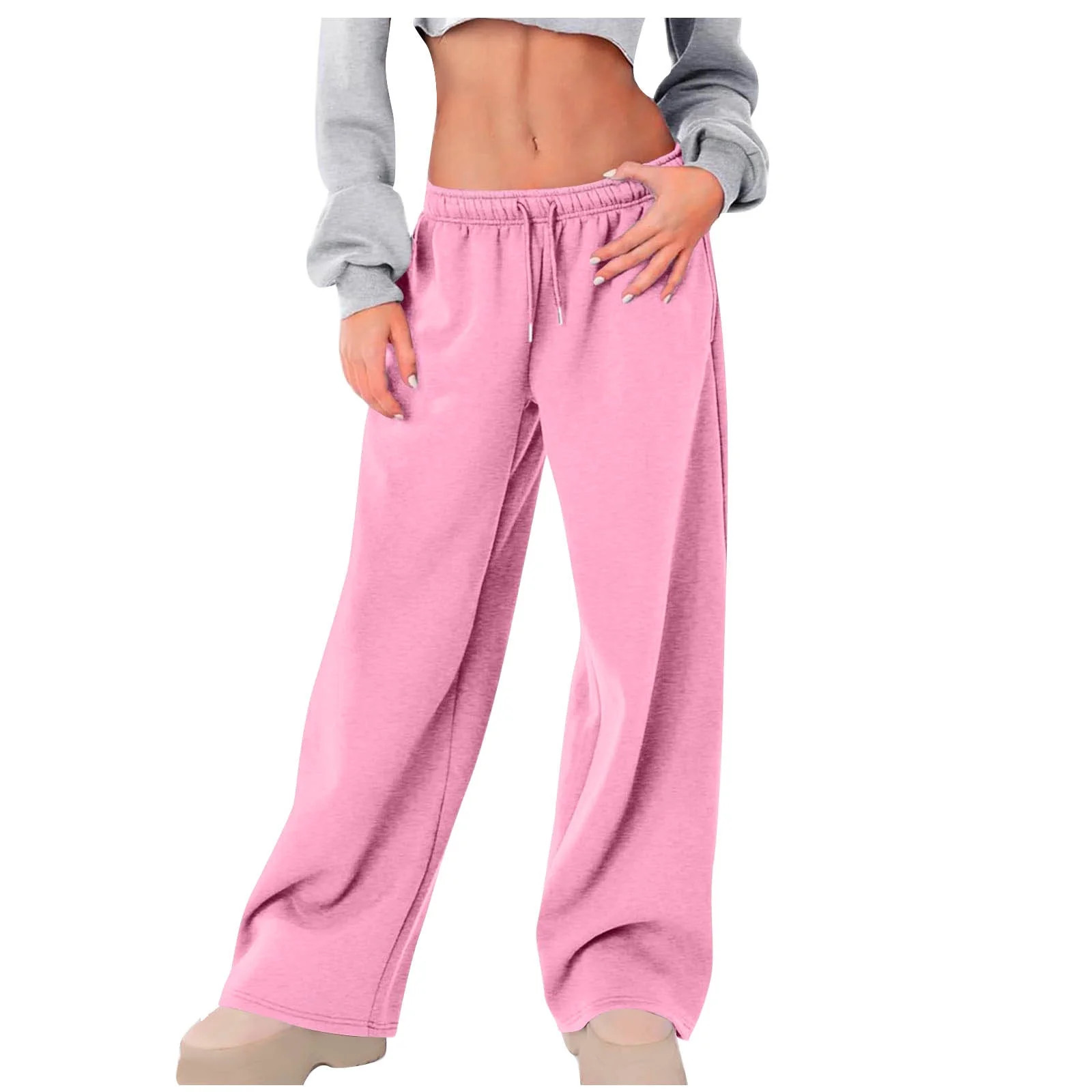 Admvng Sweatpants for Women Elastic Lace-Up Casual Solid Color High-Waisted Wide-Leg Yoga Pants, ... | Walmart (US)