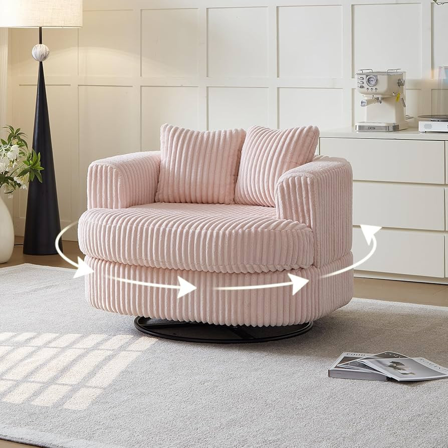 Oversized Swivel Accent Round Chair, Comfy Round Barrel Lounge Circle Couch Chair in Soft Corduro... | Amazon (US)