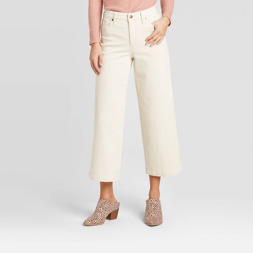 Women's High-Rise Wide Leg Cropped Jeans - Universal Thread Cream 18, Ivory | Target