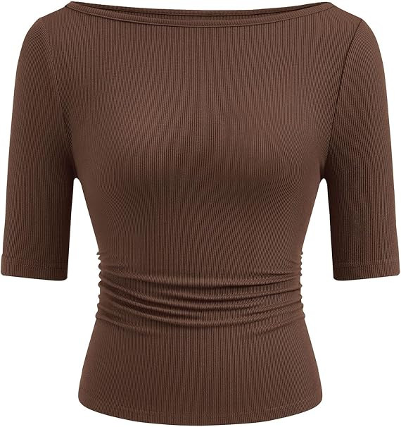 PRETTYGARDEN Womens Boat Neck Basic Short Sleeve Tops | Amazon (US)