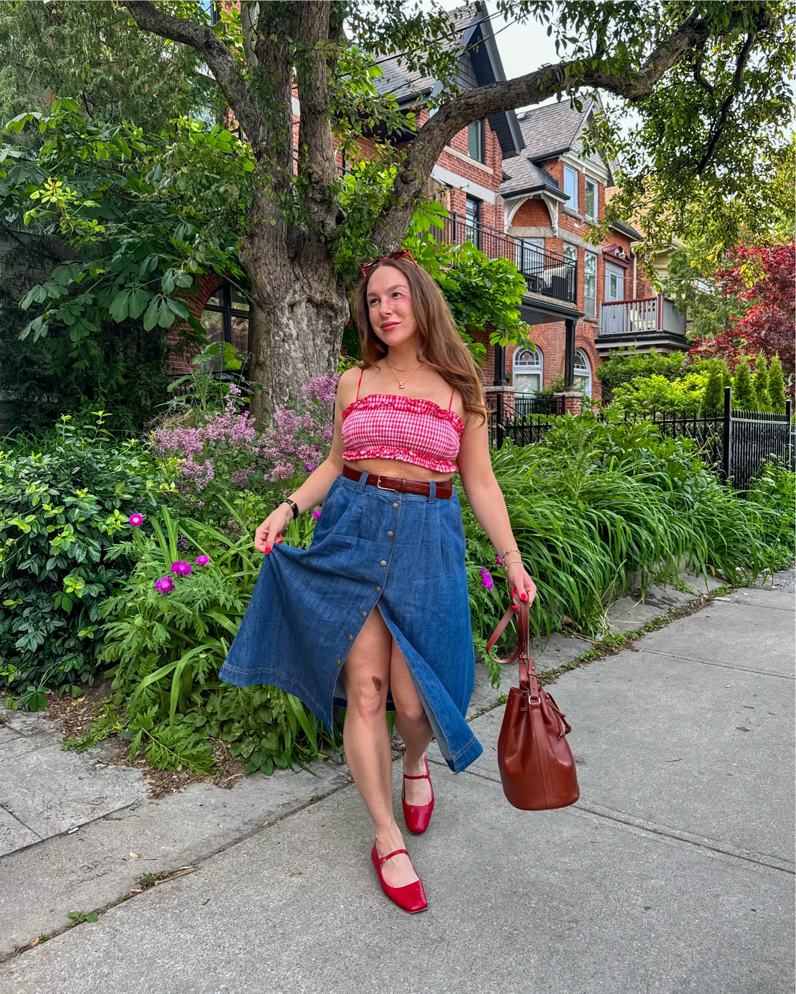 Skirt is a size 12 but big on the waist so had to belt it! Got it as a 12 to wear lower and fits perfect around the hips  

#LTKsummer #LTKcanada #LTKmidsize