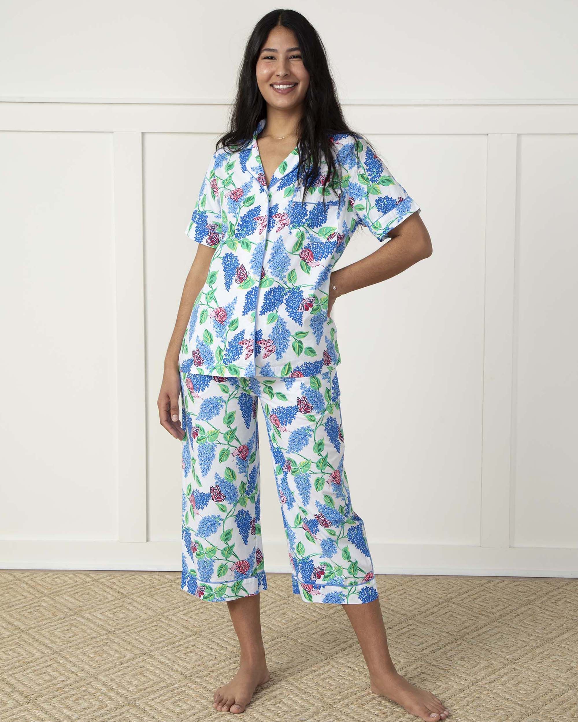 Soft Lilac - Short Sleeve Top &amp; Cropped Pajama Pants Set - Cloud | Printfresh