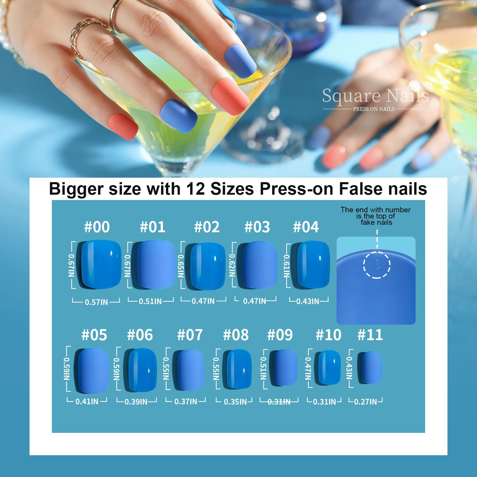 Short Square Press on Nails, Teenitor 576pcs Short Press on Fake Nails With Nail Glue And Adhesiv... | Amazon (US)