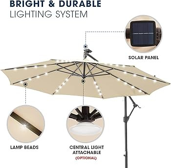 wikiwiki 10ft Solar LED Offset Hanging Market Cantilever Patio Umbrella for Backyard, Poolside, L... | Amazon (US)