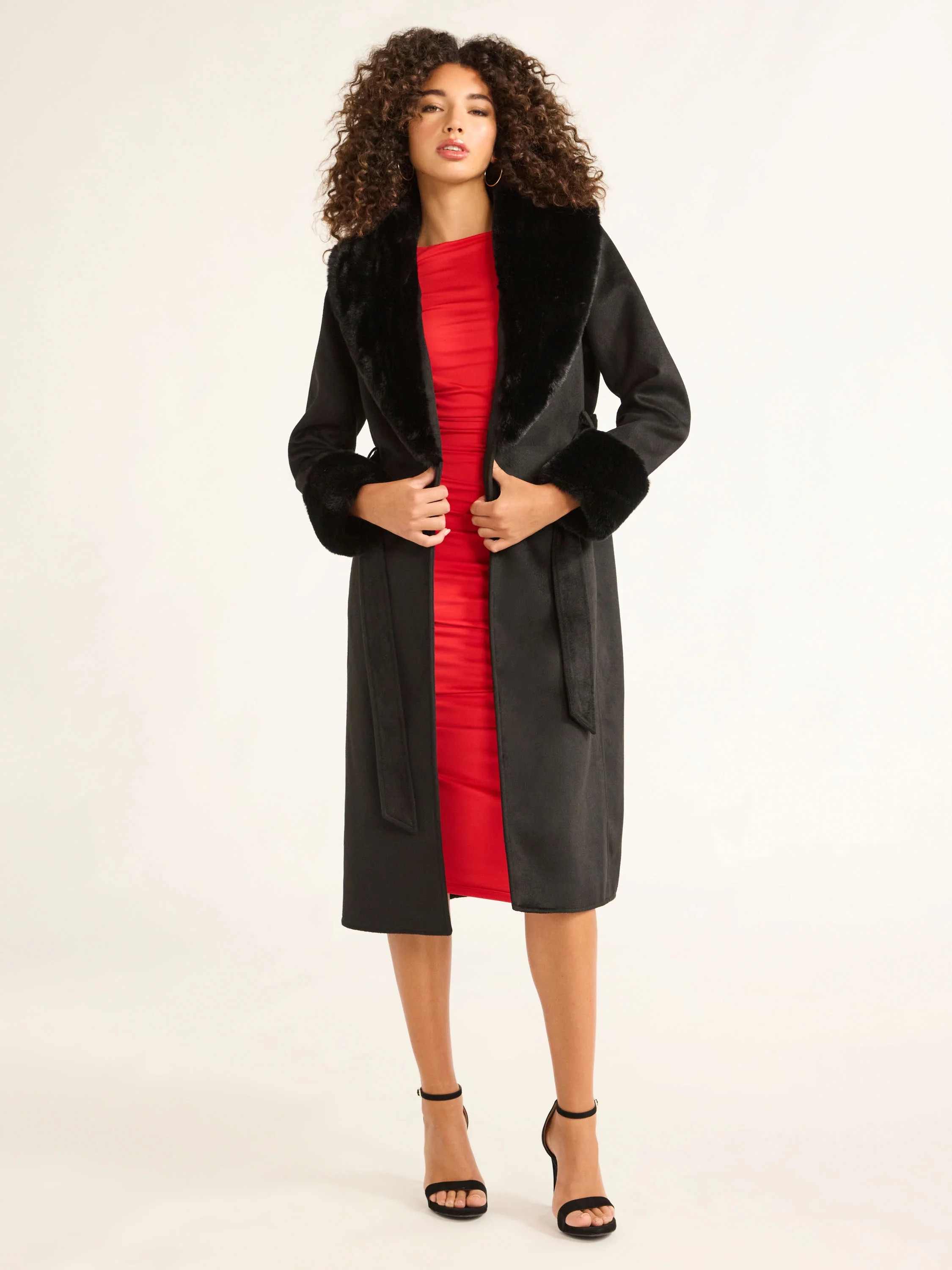 Sofia Jeans Women's and Women's Plus Faux Fur Trim Coat, Sizes XS-5X | Walmart (US)