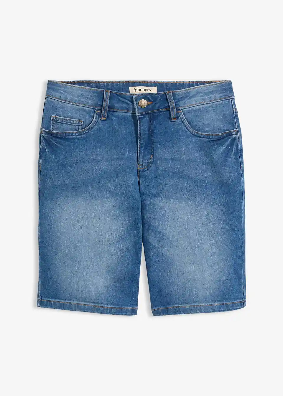 Stretch-Jeans-Bermuda mit farbigem Umschlag | Bonprix DE