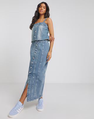 Y2K Dark Wash Seamed Detail Denim Maxi Skirt Coord | Simply Be (UK)