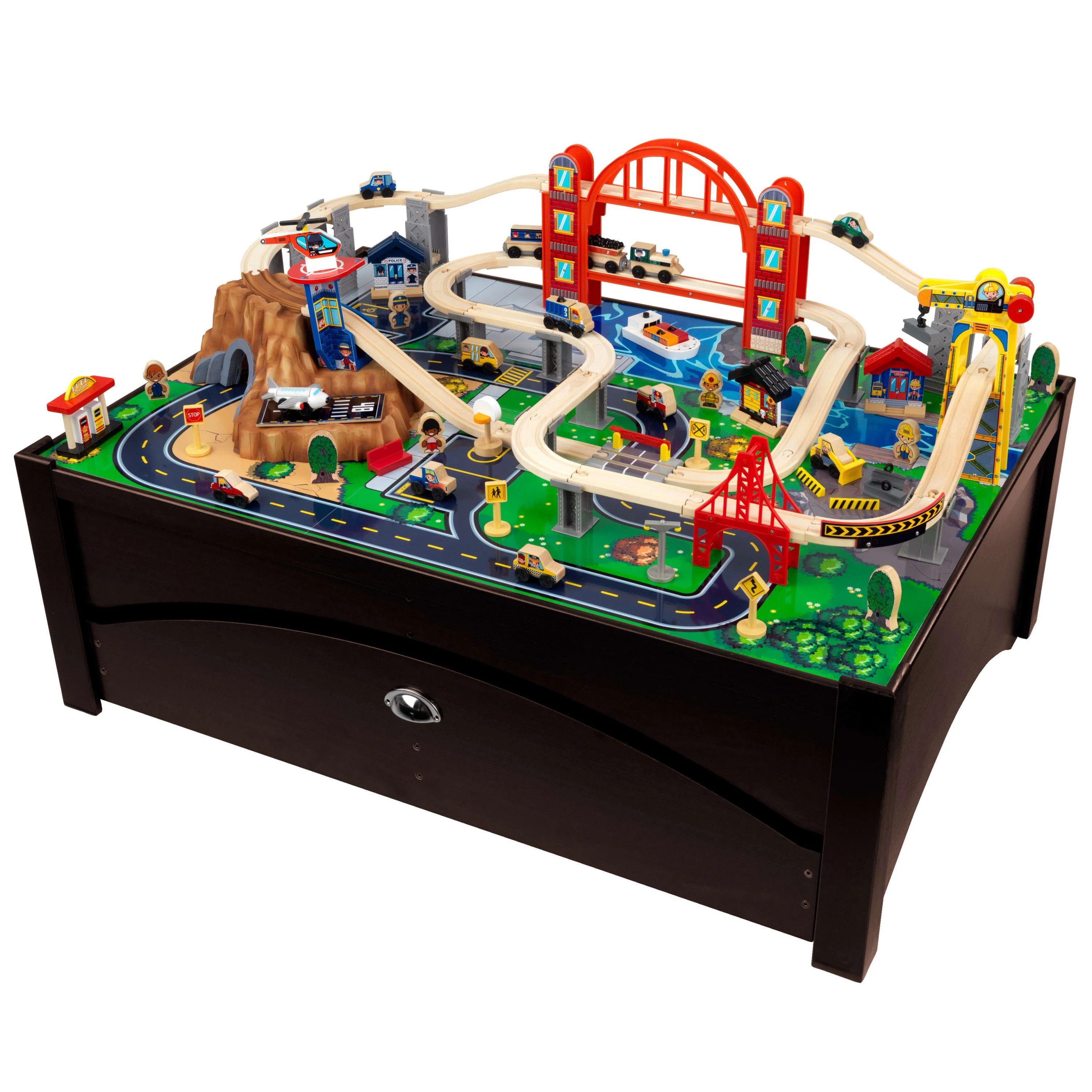 KidKraft Metropolis Wooden Train Set & Table with 100 Pieces, Espresso | Walmart (US)