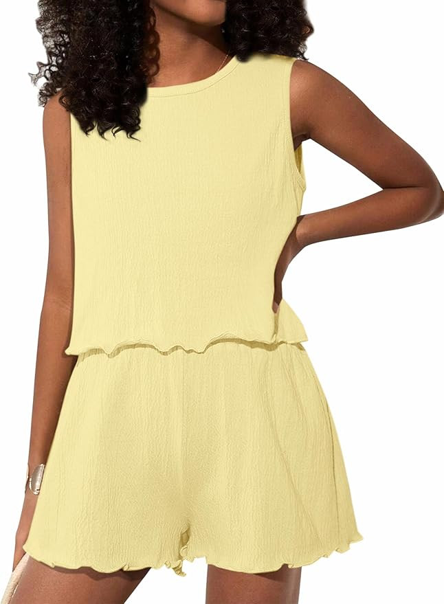 Girls' Summer 2 Piece Outfits Sleeveless Tank Tops and Wide Leg Shorts Sets | Amazon (US)
