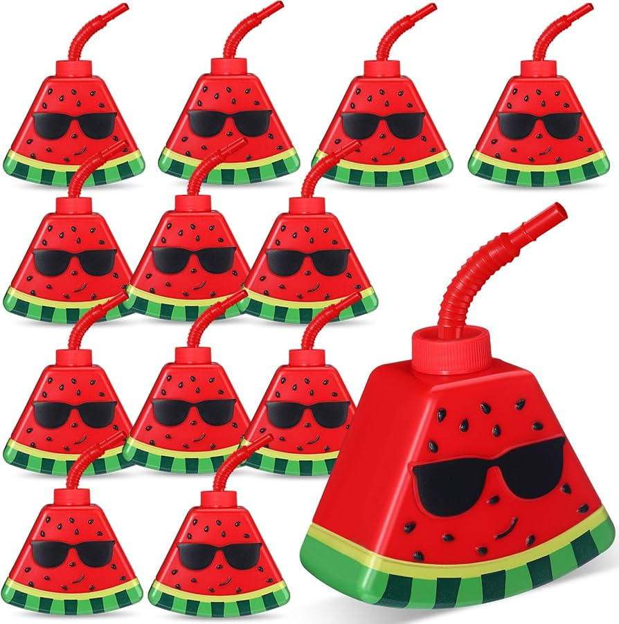 12 Pcs Watermelon Cups with Straws and Lids, 13 oz Watermelon Shape Plastic Cup Fruit Party Sippy... | Amazon (US)