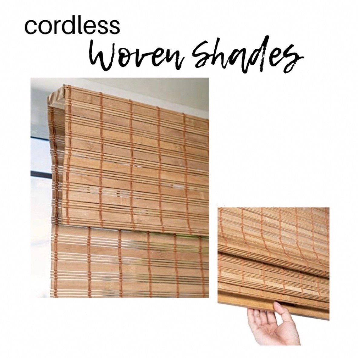 The woven shade I have in my kitchen, breakfast nook and my bedroom windows. 
•Comes in multiple colors and sizes.
•cordless
•inside or outside mount
• light filtering
•easy to install
Mine is the color squirrel.

(Also linking a similar look NO drill option)

#LTKfindsunder100 #LTKstyletip #LTKhome