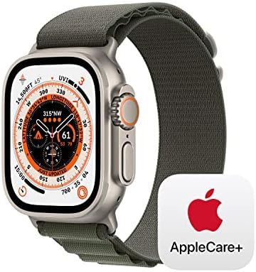 Apple Watch Ultra GPS + Cellular, 49mm Titanium Case with Green Alpine Loop - Small with AppleCa... | Amazon (US)