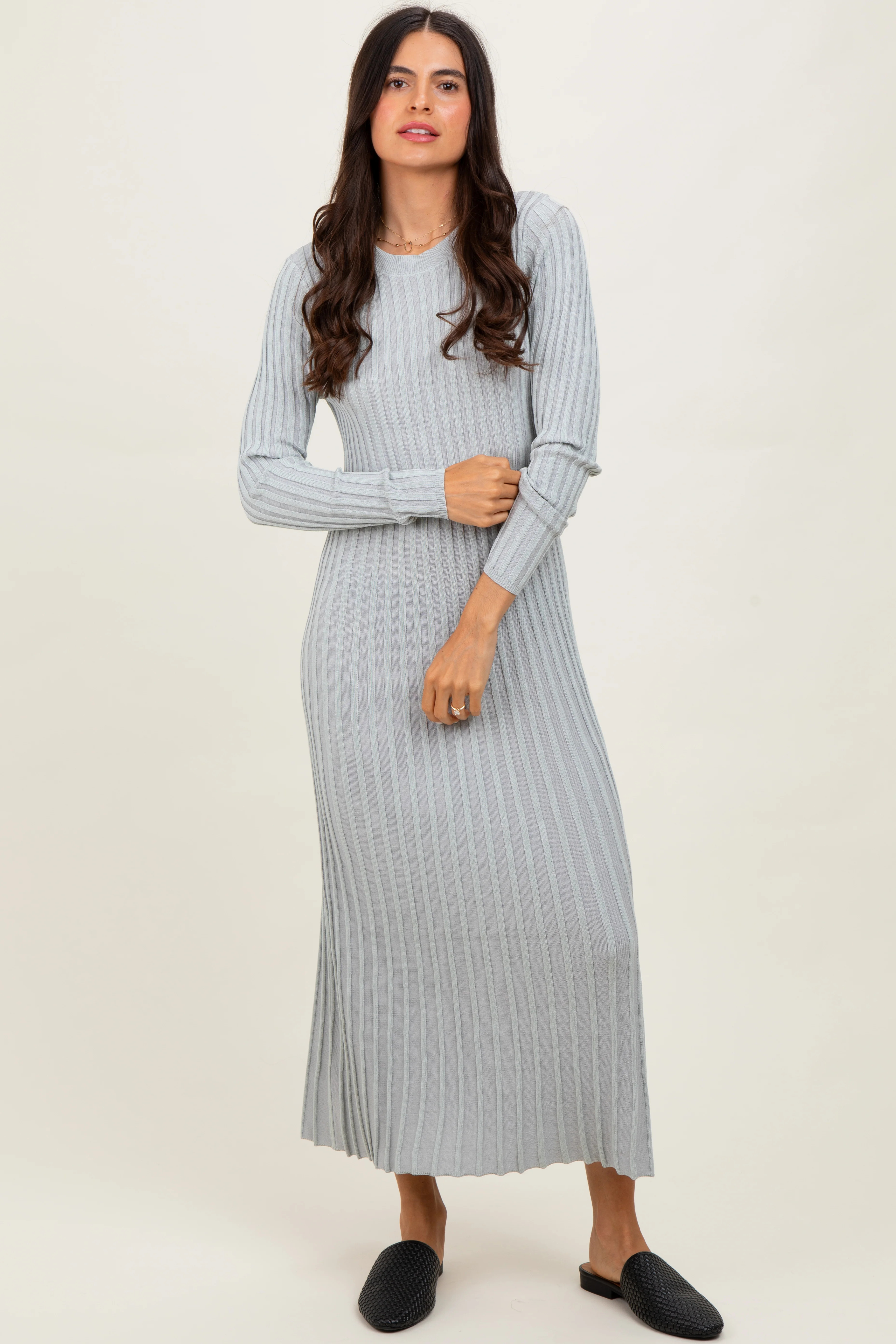 Grey Ribbed Long Sleeve Sweater Midi Dress | PinkBlush Maternity