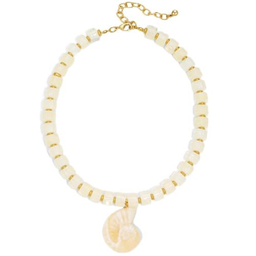 FAUTHENTICUTE White Conch Pendant Necklace For Women Off White Resin Beaded Necklace With Large Conch Shell Charm Bold Beach Statement Choker Boho Jewelry Gift For Summer | Amazon (US)