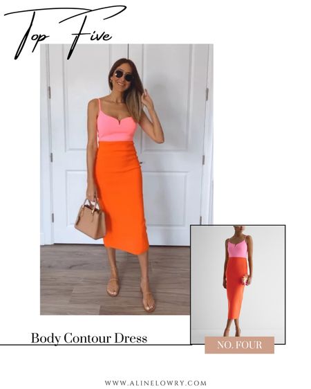 Top Four of this week! Gorgeous and vibrant colors midi dress I love the combination of orange and pink, runs true to size. I’m wearing a size small. 