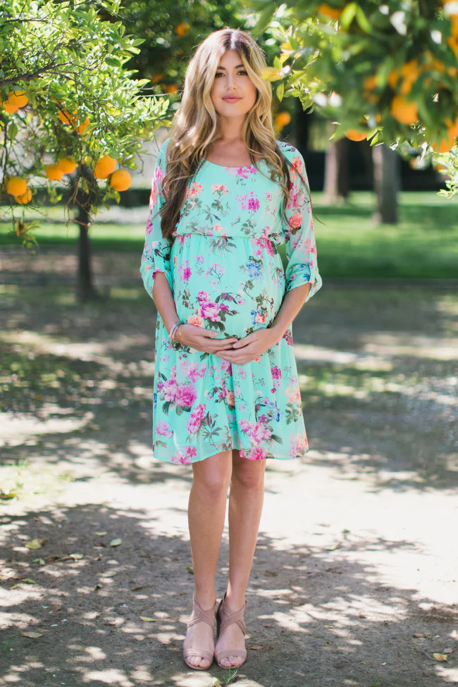 PinkBlush Mint Floral Chiffon Maternity Dress | PinkBlush Maternity