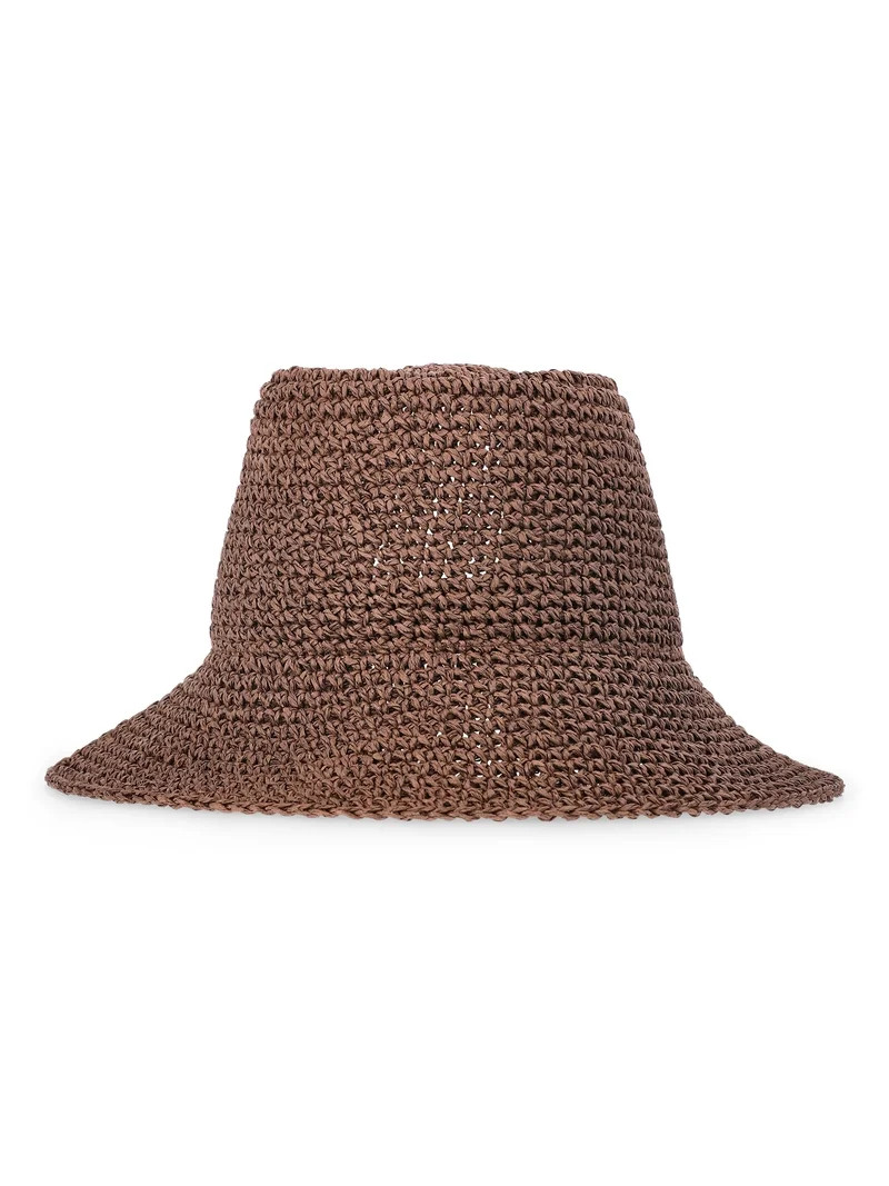 Time and Tru Women's Crochet Bucket Hat, Brown | Walmart (US)