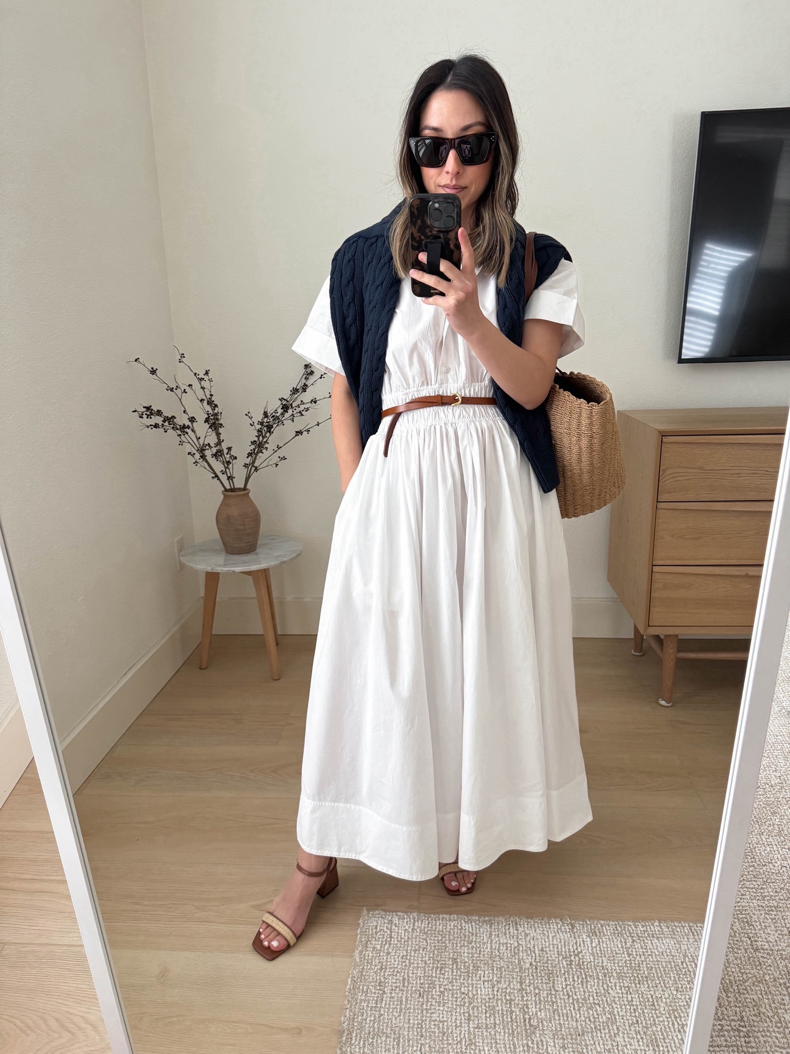 J.crew shirt dress. Love the way this lays on top. Not stiff, more relaxed. I’m wearing the 2 but it runs tts. No liner

J.crew dress 2. Need the 0
J.crew sweater xs
J.crew sandals 5
J.crew tote
J.crew belt xs
Celine sunglasses  

#LTKitbag #LTKshoecrush #LTKstyletip