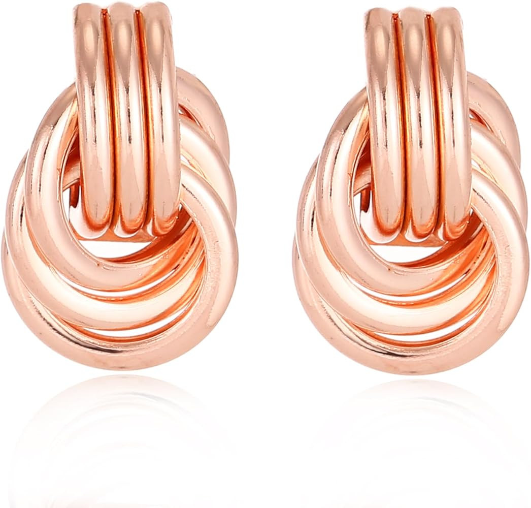 Chunky Gold Knot Heart Earrings for Women Minimalist Drop Dangle Statement Earrings Trendy Link E... | Amazon (US)