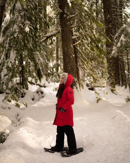 Winter coat by Columbia -size up! Hiking outfits for snow. Calia beanie hat for women. Red winter parka. Snow pants. Snowshoes. Hiking boots- true to size. Backcountry. LL Bean. Keen. 

#LTKSeasonal #LTKsalealert #LTKtravel